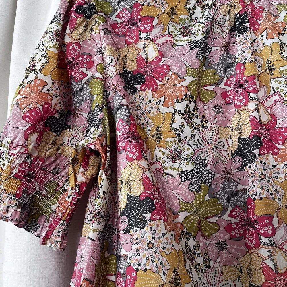 J. Crew Liberty print Floral Smocked Neck Blouse in Pink, Yellow & Green